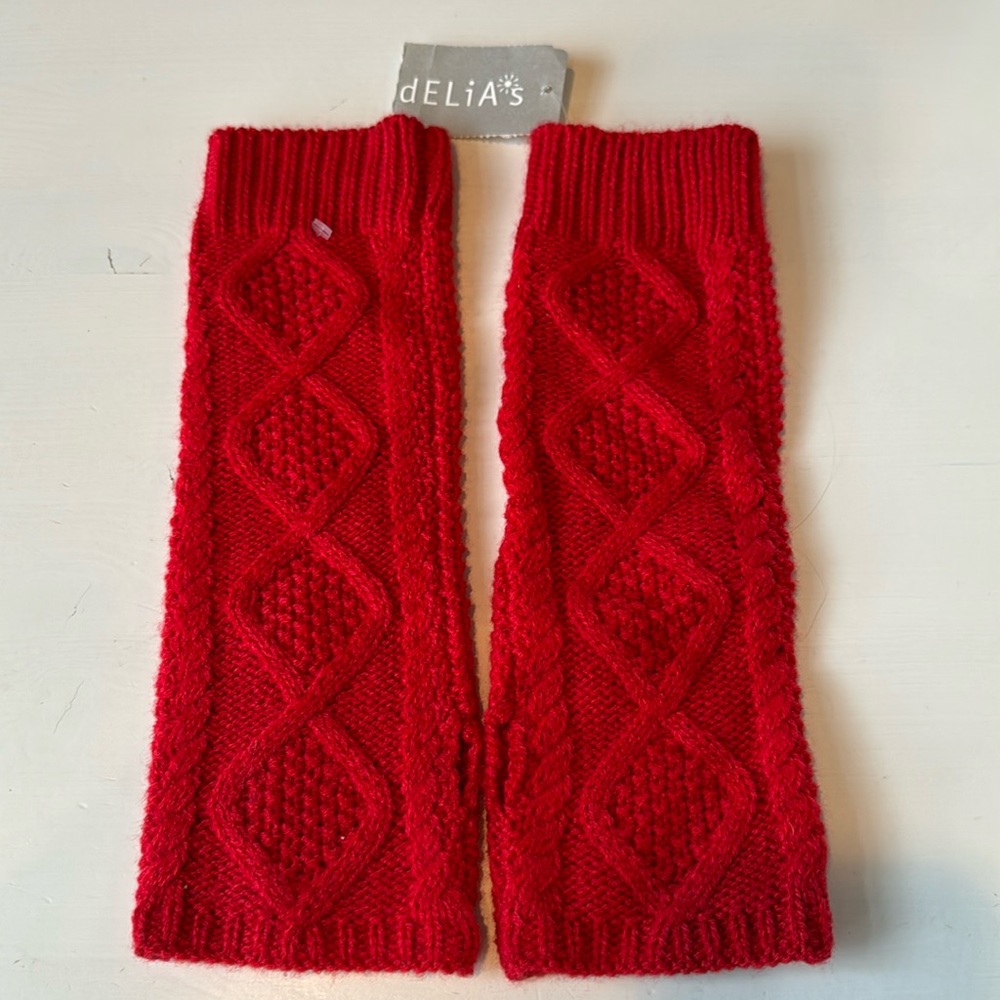 Delia’s Cable Knit Arm Warmers -  Red - New